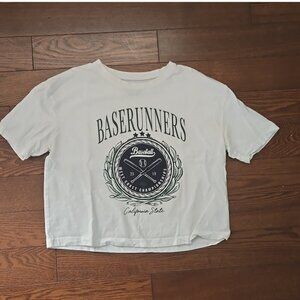 Primark white cropped short sleeve base runners graphic shirt size 11-12